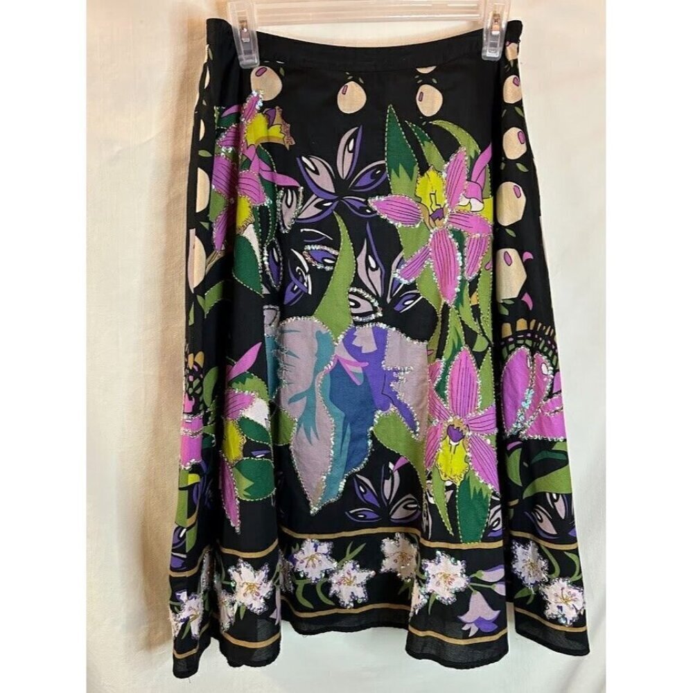 Edward Skirt Small Black Full Circle Embellished Beads Sequins Floral Vibrant